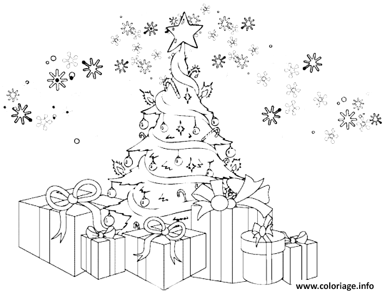 Coloriage noel sapin et cadeau