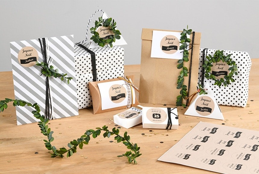 Etiquette cadeau noel nature