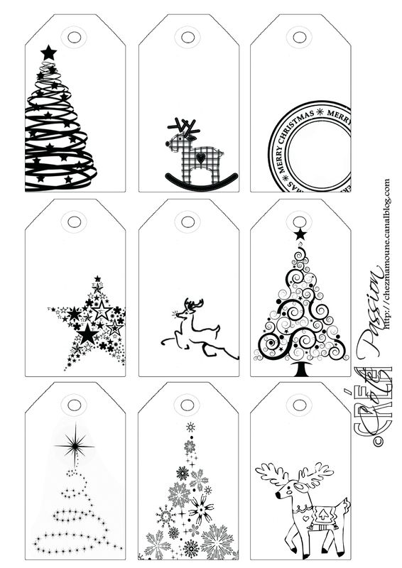 étiquette noir et blanc cadeau noel à imprimer