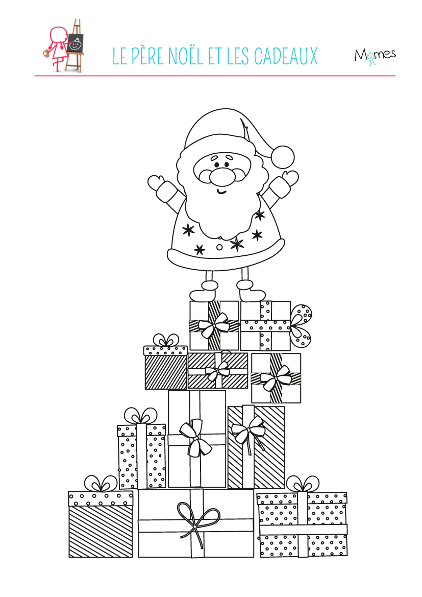 Coloriage pere noel cadeau