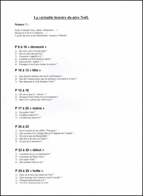 Le cadeau du père noel questionnaire