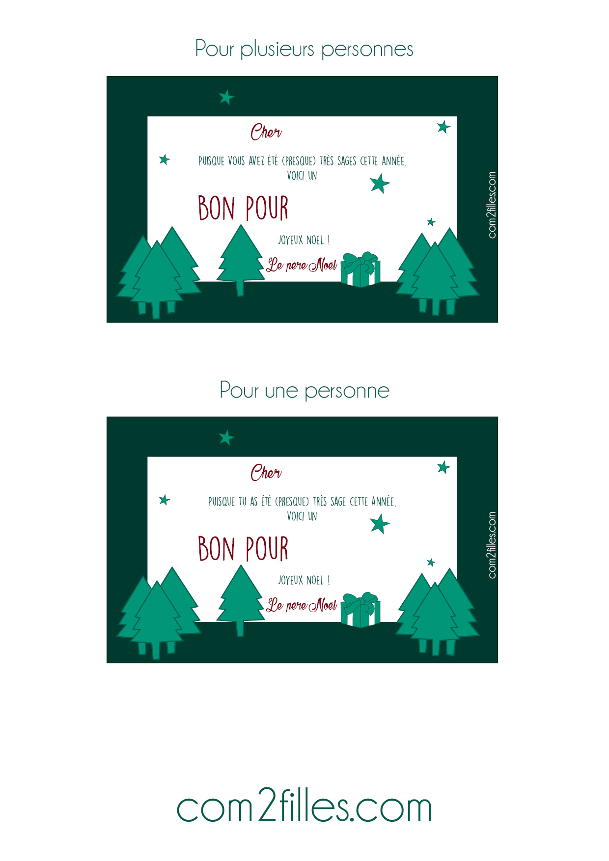 Bon pour un cadeau de noel a imprimer gratuit