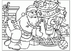 Coloriage pere noel sapin cadeau