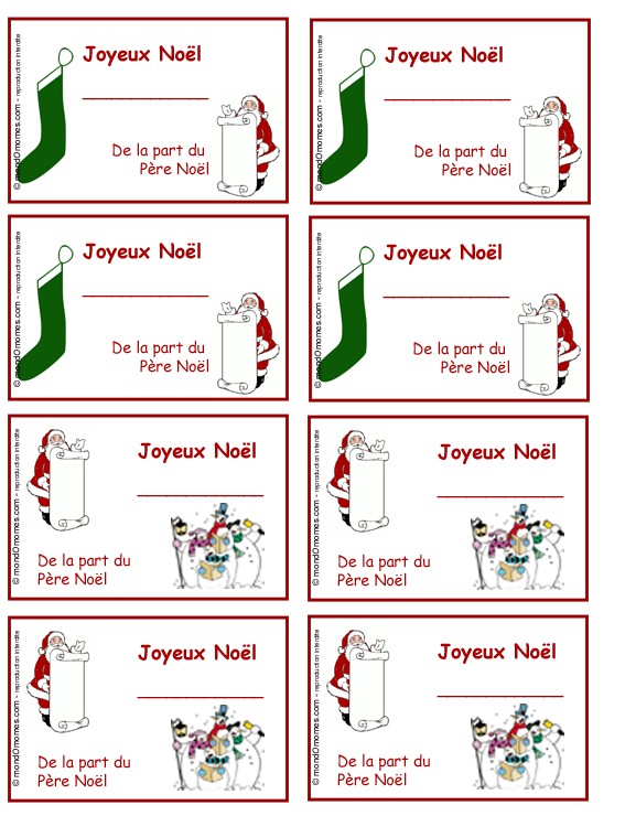 Etiquette cadeau de noel a imprimer gratuit