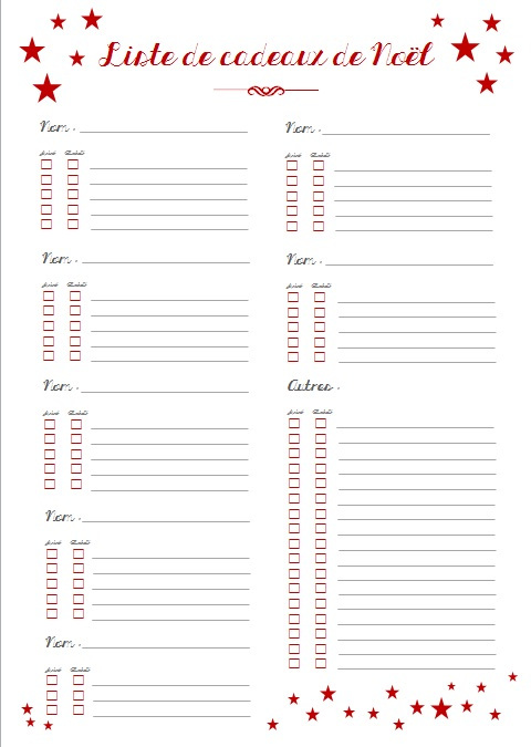 Liste des cadeau de noel