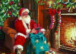 Pere noel qui pose les cadeau