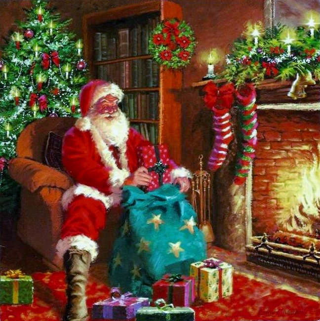 Pere noel qui pose les cadeau